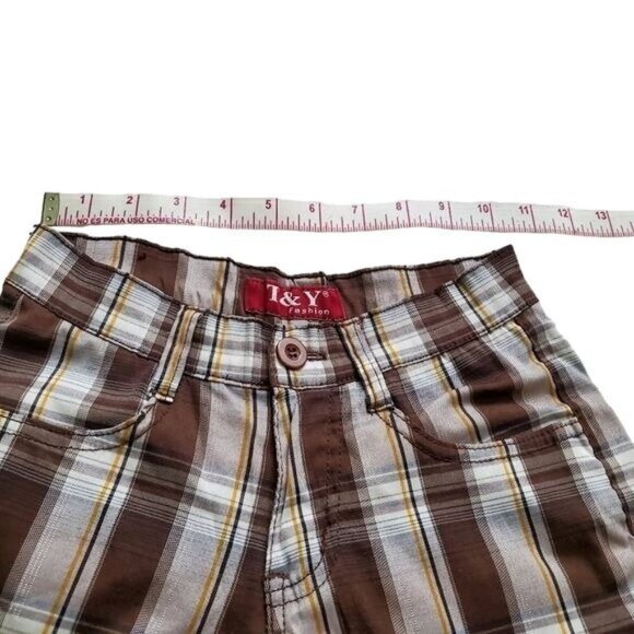 T & Y Fashion Plaid shorts womens size 0/XXS brown/white color pockets button - Picture 4 of 6